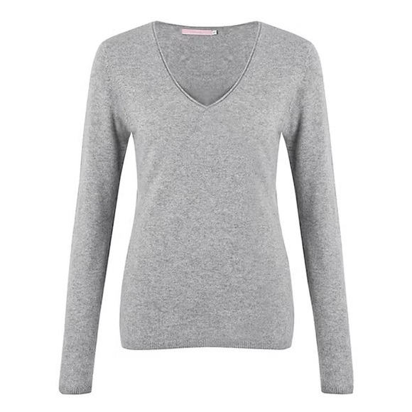 John Lewis 100% Cashmere Sweater Grey V-Neck Pullover Size Small - Picture 1 of 6